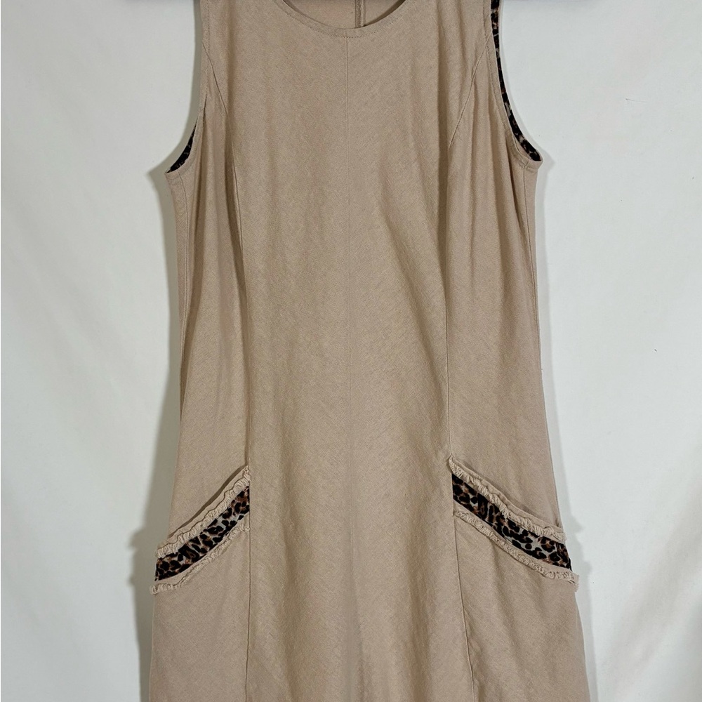 Women’s 6‎ Signature by Robbie Bee Tan Linen Blend Sleeveless Dress Animal Print